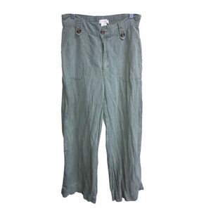 445. Cynthia Rowley green straight leg linen blend pants Sz 6
